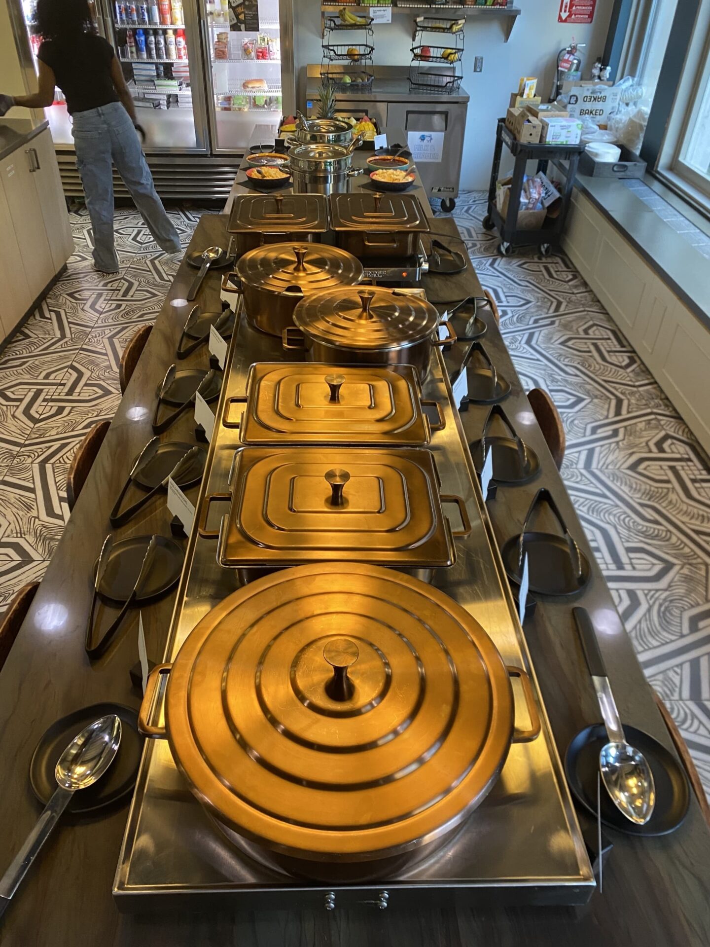 A corporate dining table prepared for serving.