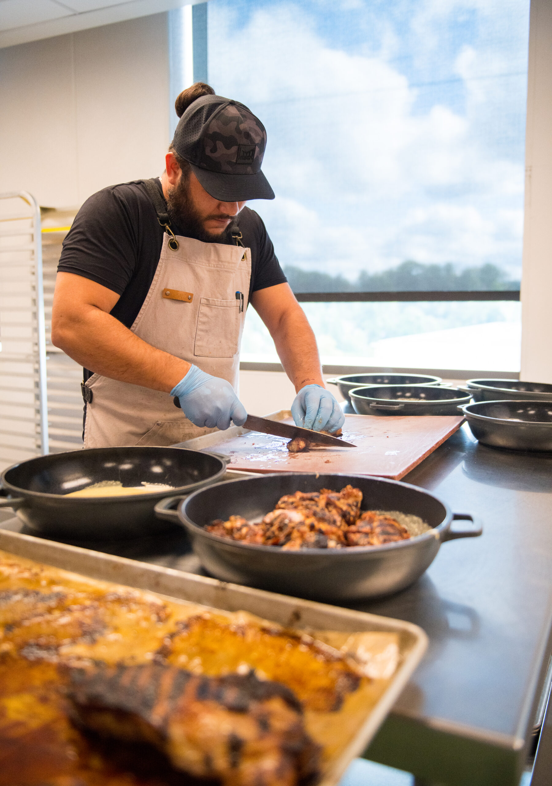Sifted chef preparing protein